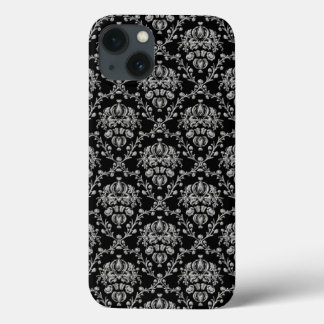 Funda Para iPhone 13 Damasco elegante negro y plateado