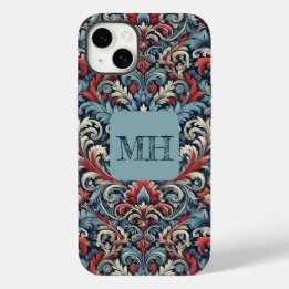 Funda Para iPhone 14 Plus De Case-Mate Damasco elegante rojo, blanco y azul con monograma