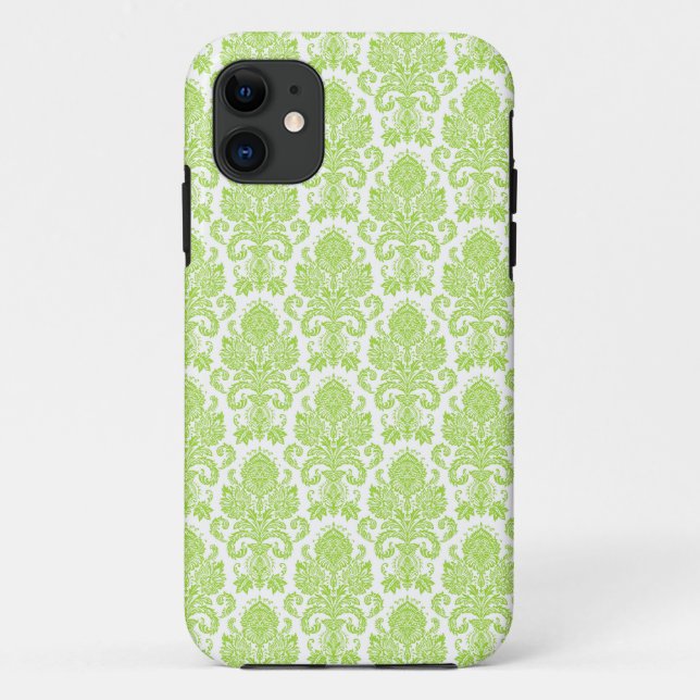 Funda De Case-Mate Para iPhone Damasco femenino de la verde lima (Reverso)