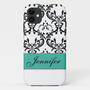 FUNDA PARA iPhone 11 DAMASCO FEMENINO DEL NEGRO DE LA TURQUESA SU