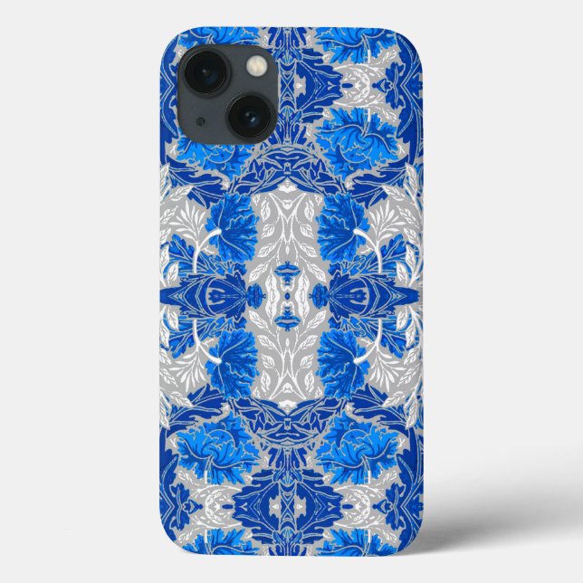Funda De Case-Mate Para iPhone Damasco floral, azul zafiro y gris (Reverso)