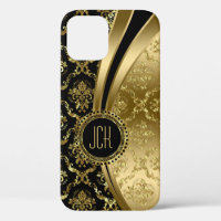 Damasco floral de color negro y dorado