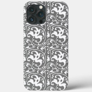 Funda Para iPhone 13 Pro Max Damasco floral de Ikat - gris / gris y blanco
