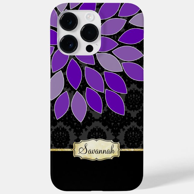 Funda De Case-Mate Para iPhone Damasco floral Purple Black and Gold personalizado (Reverso)