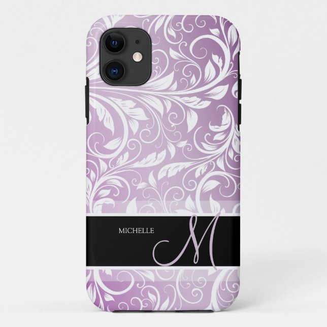 Funda De Case-Mate Para iPhone Damasco floral púrpura y blanco del cardo (Reverso)