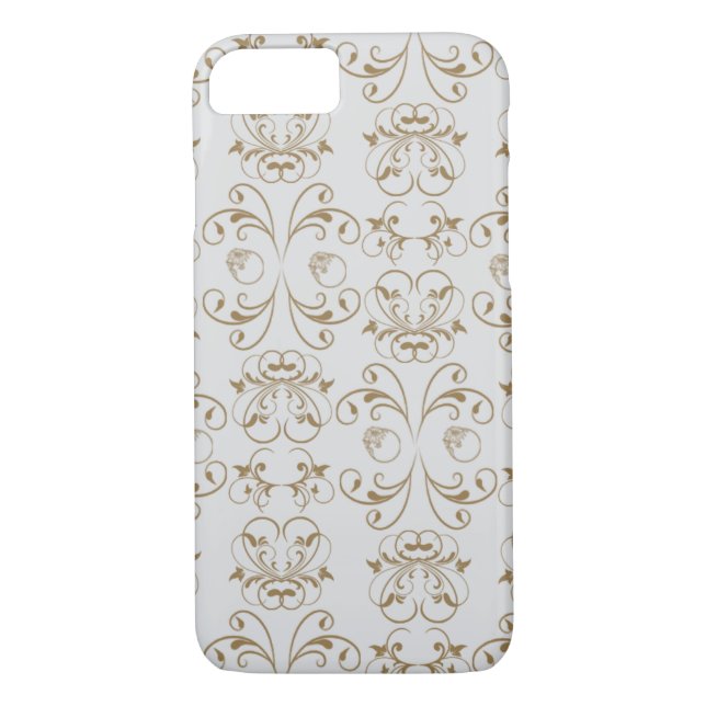 Funda De Case-Mate Para iPhone Damasco francés - Ornamentos - Blanco, Marrón (Reverso)