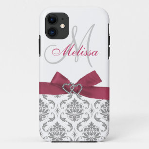 Funda Para iPhone 11 Damasco gris rosado personalizado