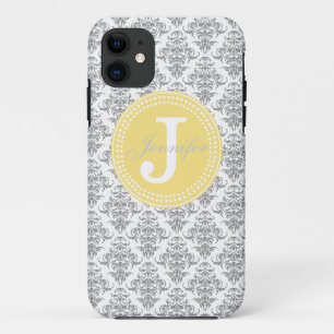 Funda Para iPhone 11 Damasco gris y caja amarilla del iPhone del