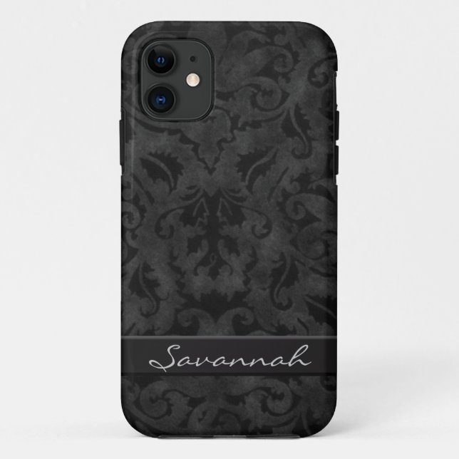 Funda De Case-Mate Para iPhone Damasco negro personalizado (Reverso)