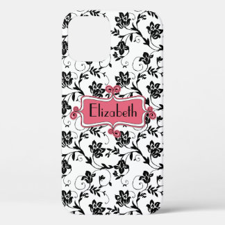 Funda Para iPhone 12 Damasco negro rosado personalizado