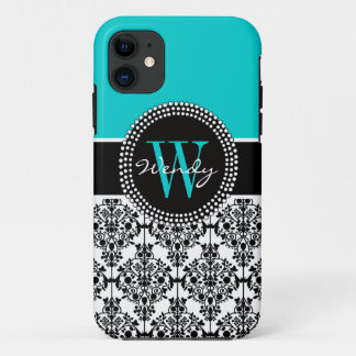 Funda Para iPhone 11 Damasco negro verde azulado personalizado de la