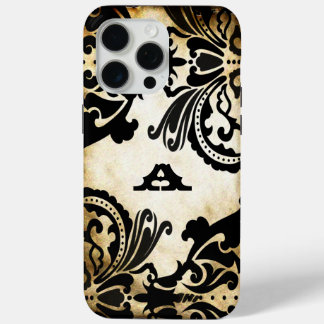 Funda Para iPhone 15 Pro Max Damasco negro vintage personalizado