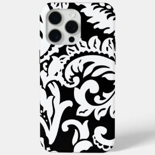 Funda Para iPhone 15 Pro Max Damasco negro vintage personalizado
