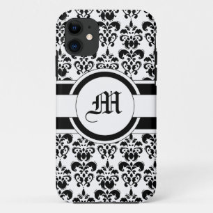 Funda Para iPhone 11 Damasco negro y monograma