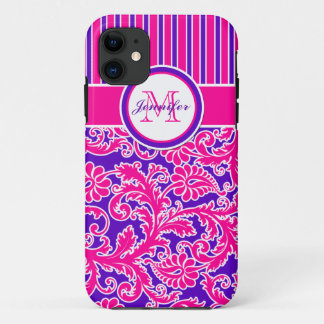 Damasco rayado rosado morado blanco 2 Funda para i