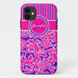 Damasco rayado rosado morado blanco 3 Funda para i
