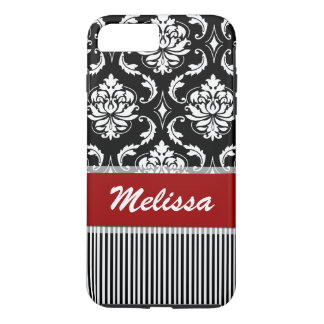 Funda Para iPhone 8 Plus/7 Plus Damasco rojo, blanco, negro personalizado rayado