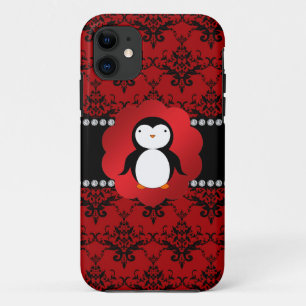 Funda Para iPhone 11 Damasco rojo de pingüino