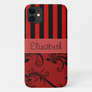 Funda Para iPhone 11 Damasco rojo, franjas rojas, rayas, tu nombre