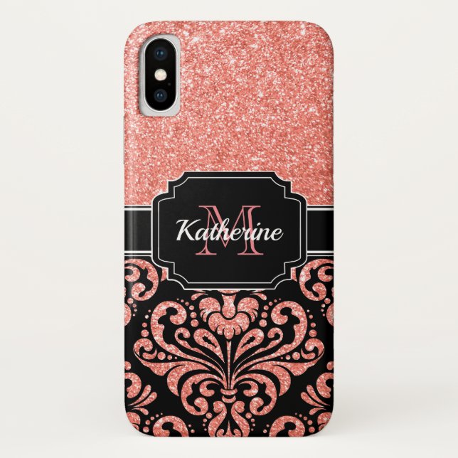 Funda De Case-Mate Para iPhone Damasco Rosa Purpurina Gold (Reverso)