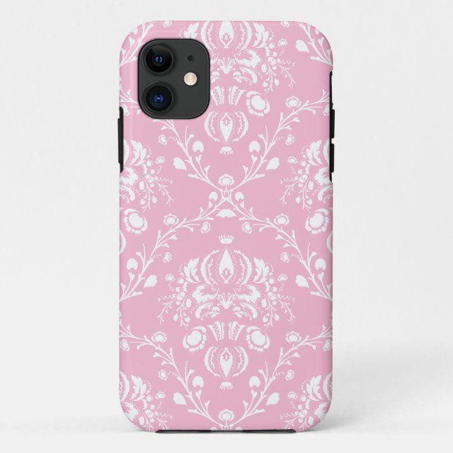 Funda De Case-Mate Para iPhone Damasco rosa y blanco (Reverso)