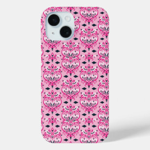 Funda Para iPhone 15 Damasco rosa y negro