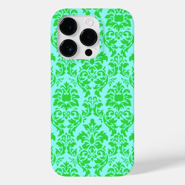 Funda De Case-Mate Para iPhone Damasco Verde Azul (Reverso )