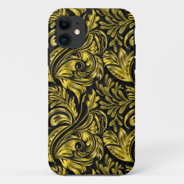 Funda Para iPhone 11 Damasco vintage, elegante, floral, negro y dorado