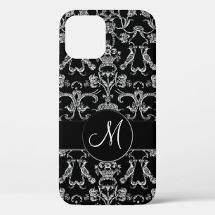 Funda Para iPhone 12 Damasco Vintage Florentine (Monograma) (Blanco)