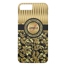 Funda Para iPhone 8 Plus/7 Plus Damascos Florales De Oro Negro Y Metálico