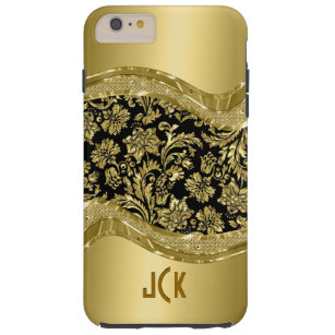 Funda Resistente Para iPhone 6 Plus Damascos florales metálicos de oro y negro 2