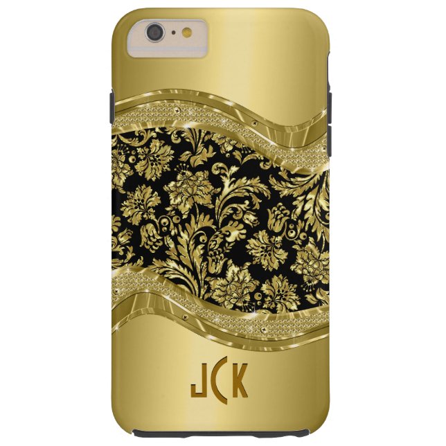 Funda De Case-Mate Para iPhone Damascos florales metálicos de oro y negro 2 (Reverso)