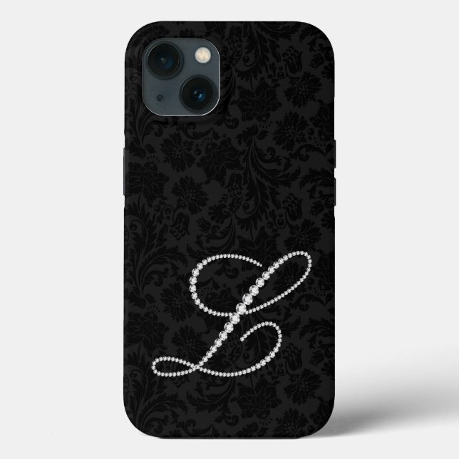 Funda De Case-Mate Para iPhone damascos negros, diamantes de la letra L (Reverso )