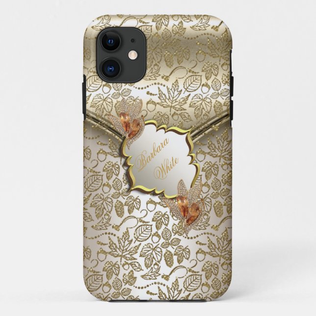 Funda De Case-Mate Para iPhone Damask Caramel Cream Beige Gold Amber B (Reverso)
