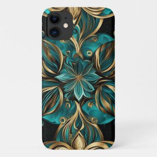 Funda Para iPhone 11 Damask Flower Gold Esmeralda Black