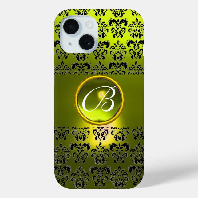 Funda De Case-Mate Para iPhone DAMASK GEM MONOGRAM Amarillo (Reverso )