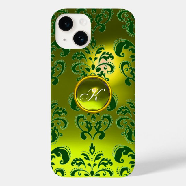 Funda De Case-Mate Para iPhone DAMASK GEM MONOGRAM amarillo verde (Reverso )