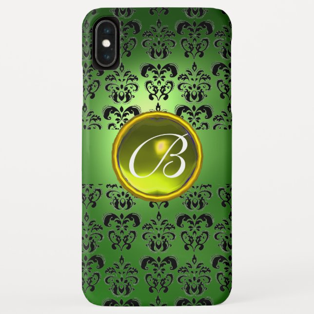 Funda De Case-Mate Para iPhone DAMASK GEM MONOGRAM amarillo verde (Reverso)