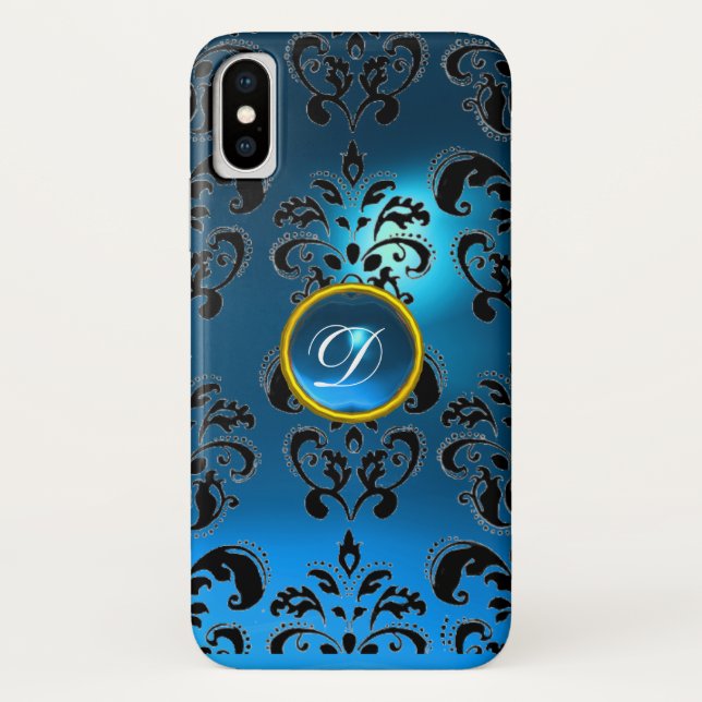 Funda De Case-Mate Para iPhone DAMASK GEM MONOGRAM azul (Reverso)