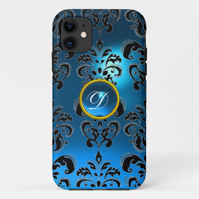 Funda De Case-Mate Para iPhone DAMASK GEM MONOGRAM azul (Reverso)