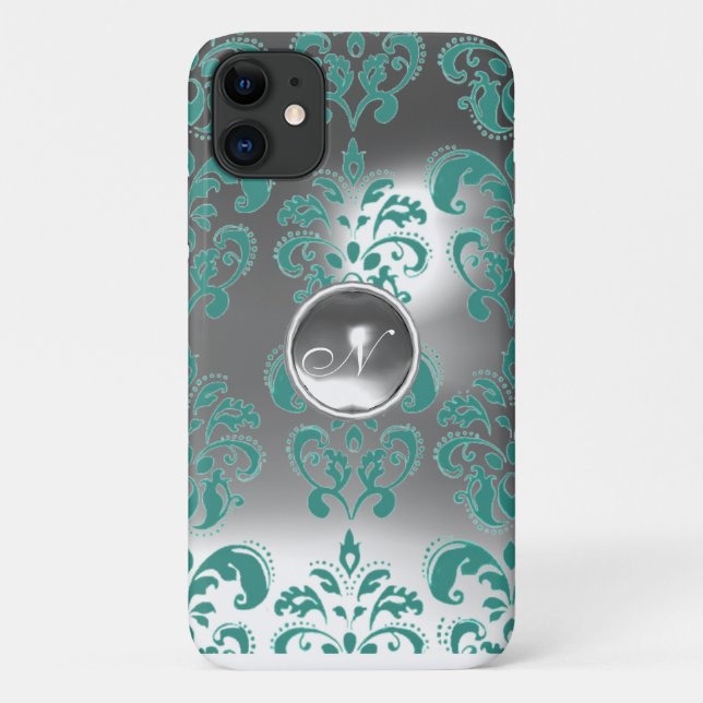 Funda De Case-Mate Para iPhone DAMASK GEM MONOGRAM azul blanco (Reverso)