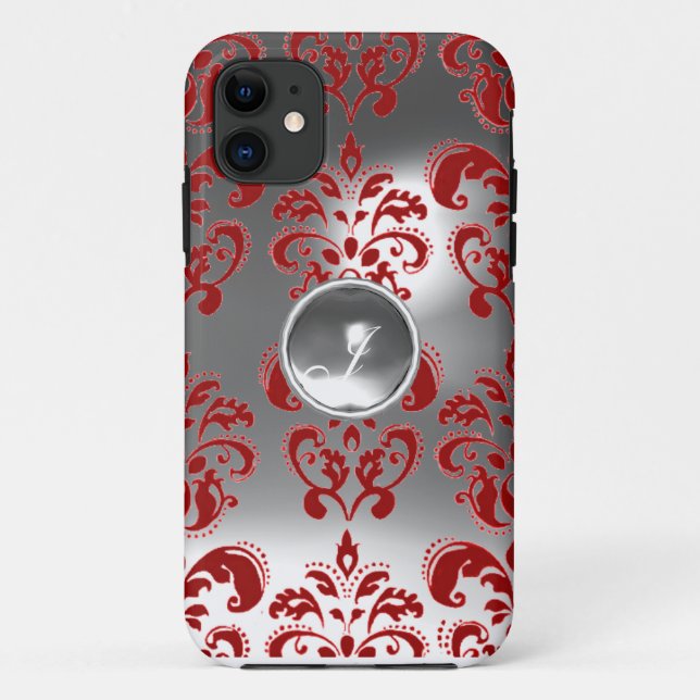Funda De Case-Mate Para iPhone DAMASK GEM MONOGRAM blanco rojo (Reverso)