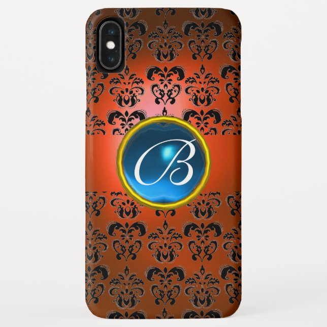 Funda De Case-Mate Para iPhone DAMASK GEM MONOGRAM naranja azul negro (Reverso)