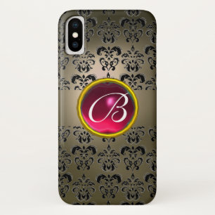 Funda Para iPhone X DAMASK GEM MONOGRAM negro gris fucsia