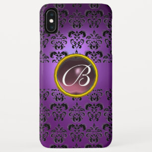 Funda Para iPhone XS Max DAMASK GEM MONOGRAM negro púrpura