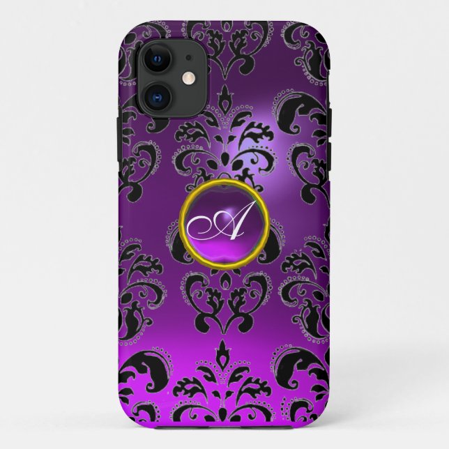 Funda De Case-Mate Para iPhone DAMASK GEM MONOGRAM púrpura (Reverso)