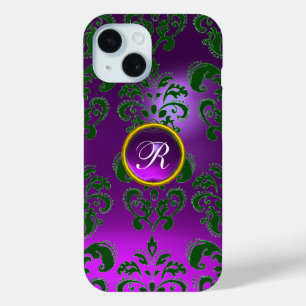 Funda Para iPhone 15 DAMASK GEM MONOGRAM púrpura