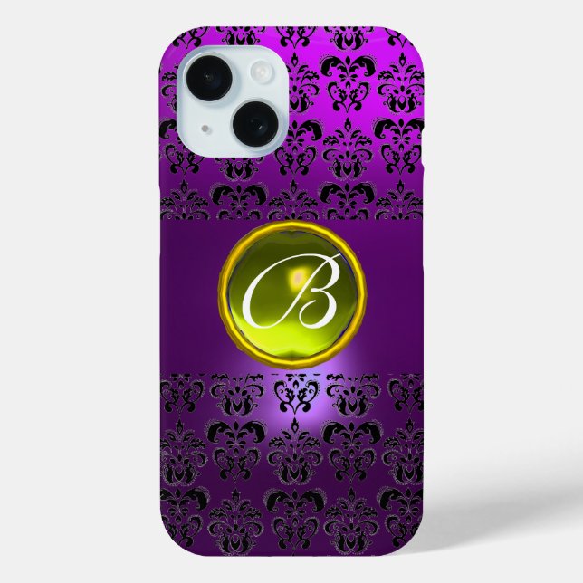 Funda De Case-Mate Para iPhone DAMASK GEM MONOGRAM Púrpura amarillo (Reverso )