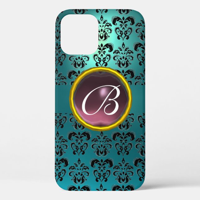 Funda De Case-Mate Para iPhone DAMASK GEM MONOGRAM púrpura azul (Reverso )