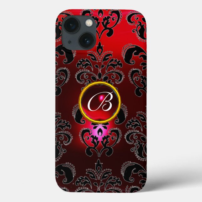 Funda De Case-Mate Para iPhone DAMASK GEM MONOGRAM Red Burgundy Black (Reverso)